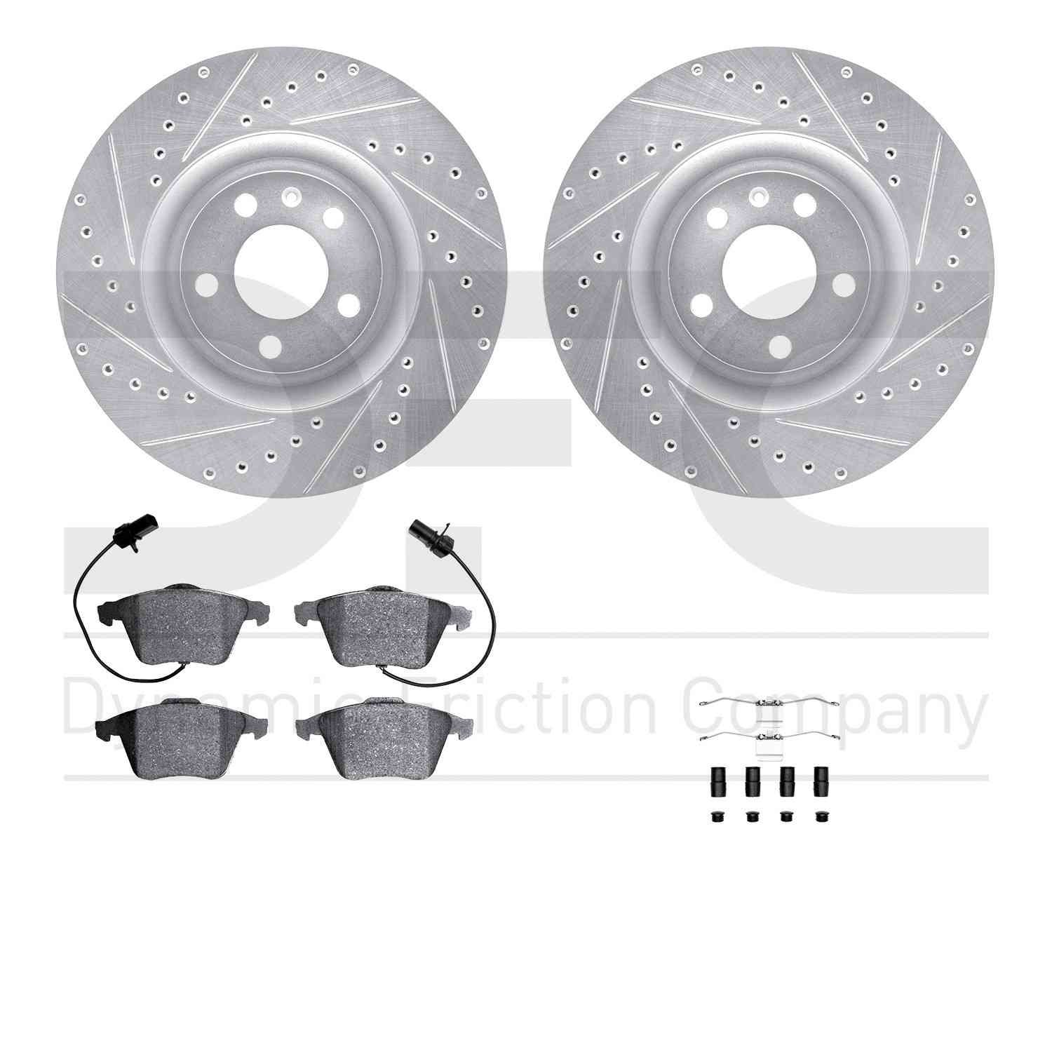 DF_WGTH173028_Fro.jpg R1 Concepts 04-09 Audi S4 Front Drilled & Slotted Silver Brake Rotor Set w/Euro Ceramic Pads and Hardware - Image 1
