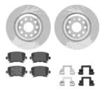 R1 Concepts 06-21 Audi S3 Rear Drilled & Slotted Silver Brake Rotor Set w/Euro Ceramic Pads and Hardware