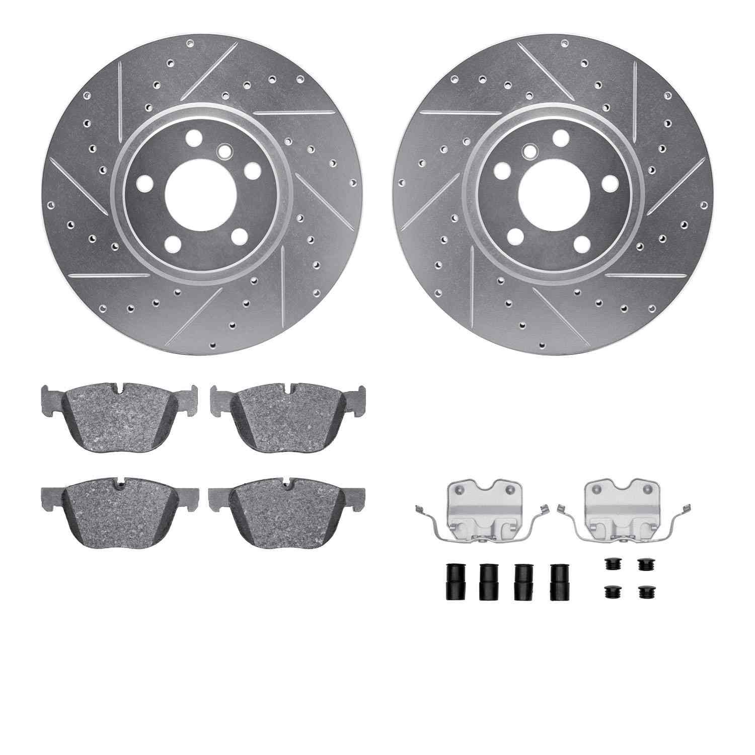 DF_WGWH131092_Fro.jpg R1 Concepts 07-18 BMW X6 Front Drilled & Slotted Silver Brake Rotor Set w/Ceramic Pads and Hardware - Image 1