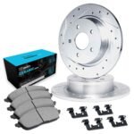 R1 Concepts 14-19 Mercedes-Benz CLA250 Rear Drill/Slot Silver Rotors w/Ceramic Pads - Image 2