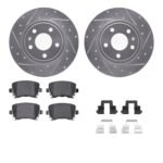 R1 Concepts 00-09 Audi A4 Quattro Rear Drilled & Slotted Silver Brake Rotor Set w/Ceramic Pads and Hardware