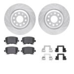 R1 Concepts 06-21 Audi S3 Rear Drilled & Slotted Silver Brake Rotor Set w/Ceramic Pads and Hardware