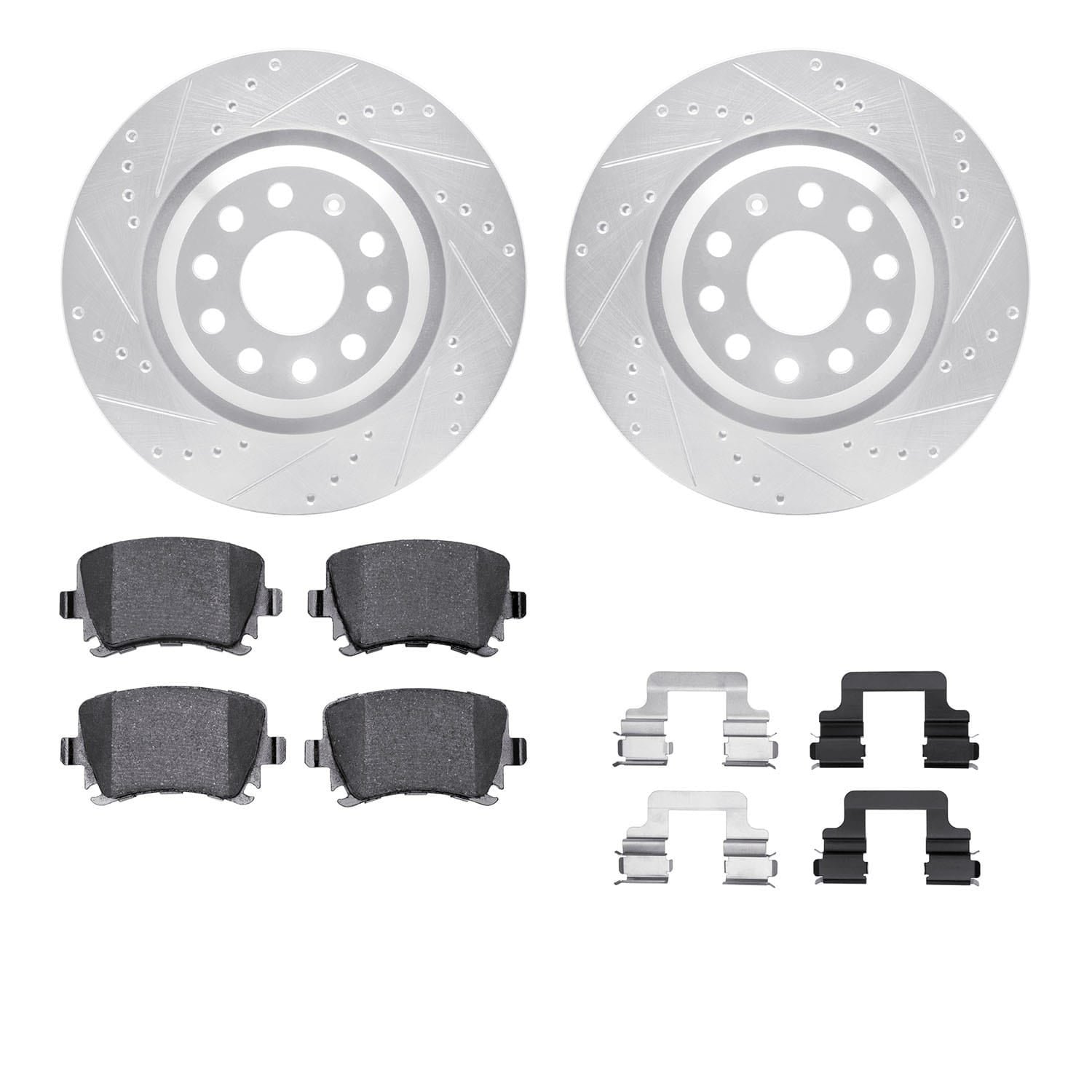 DF_WGWH174083_Fro.jpg R1 Concepts 06-21 Audi S3 Rear Drilled & Slotted Silver Brake Rotor Set w/Ceramic Pads and Hardware - Image 1
