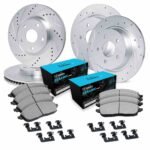 R1 Concepts 03-06 BMW Z4 Front & Rear Drilled & Slotted Silver Brake Rotor Set w/Ceramic Pads and Hardware