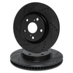 R1 Concepts 06-13 BMW 328i Front Drilled & Slotted Black Brake Rotor Set - Image 2