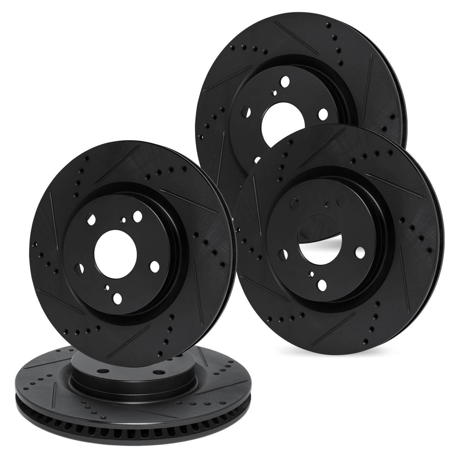 DF_WHPN231093_Kit.jpg R1 Concepts 07-19 BMW X6 Front & Rear Drilled & Slotted Black Brake Rotor Set - Image 1