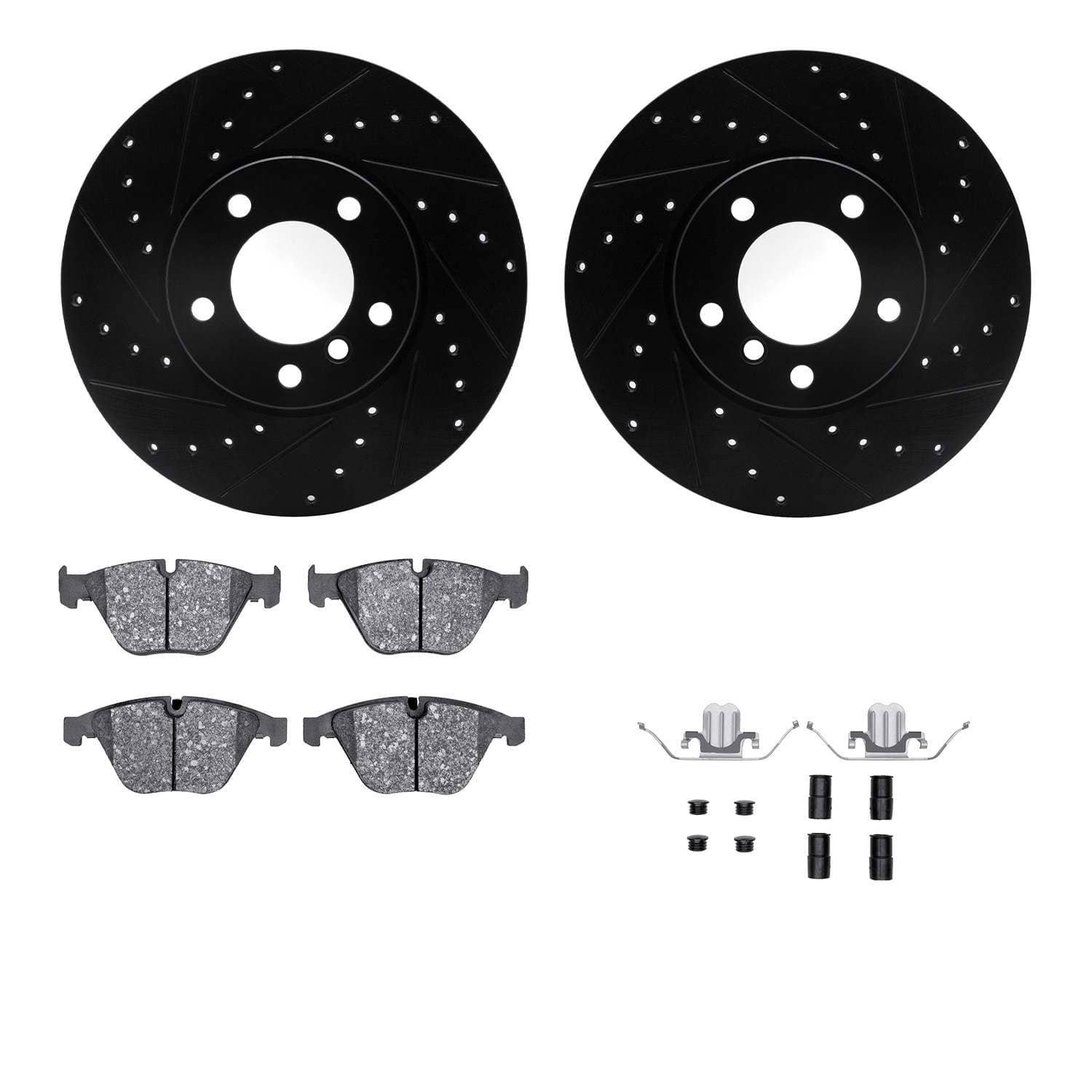 DF_WHTH131076_Fro.jpg R1 Concepts 07-15 BMW 325i Front Drilled & Slotted Black Brake Rotor Set w/Euro Ceramic Pads and Hardware - Image 1