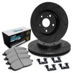 R1 Concepts 07-15 BMW 325i Front Drilled & Slotted Black Brake Rotor Set w/Euro Ceramic Pads and Hardware - Image 2