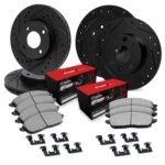 R1 Concepts 07-15 Mini Cooper Front & Rear Drill/Slot Black Rotors w/Optimum Pads