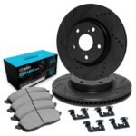 R1 Concepts 11-16 BMW 528i Rear Drilled & Slotted Black Brake Rotor Set w/Ceramic Pads and Hardware - Image 2