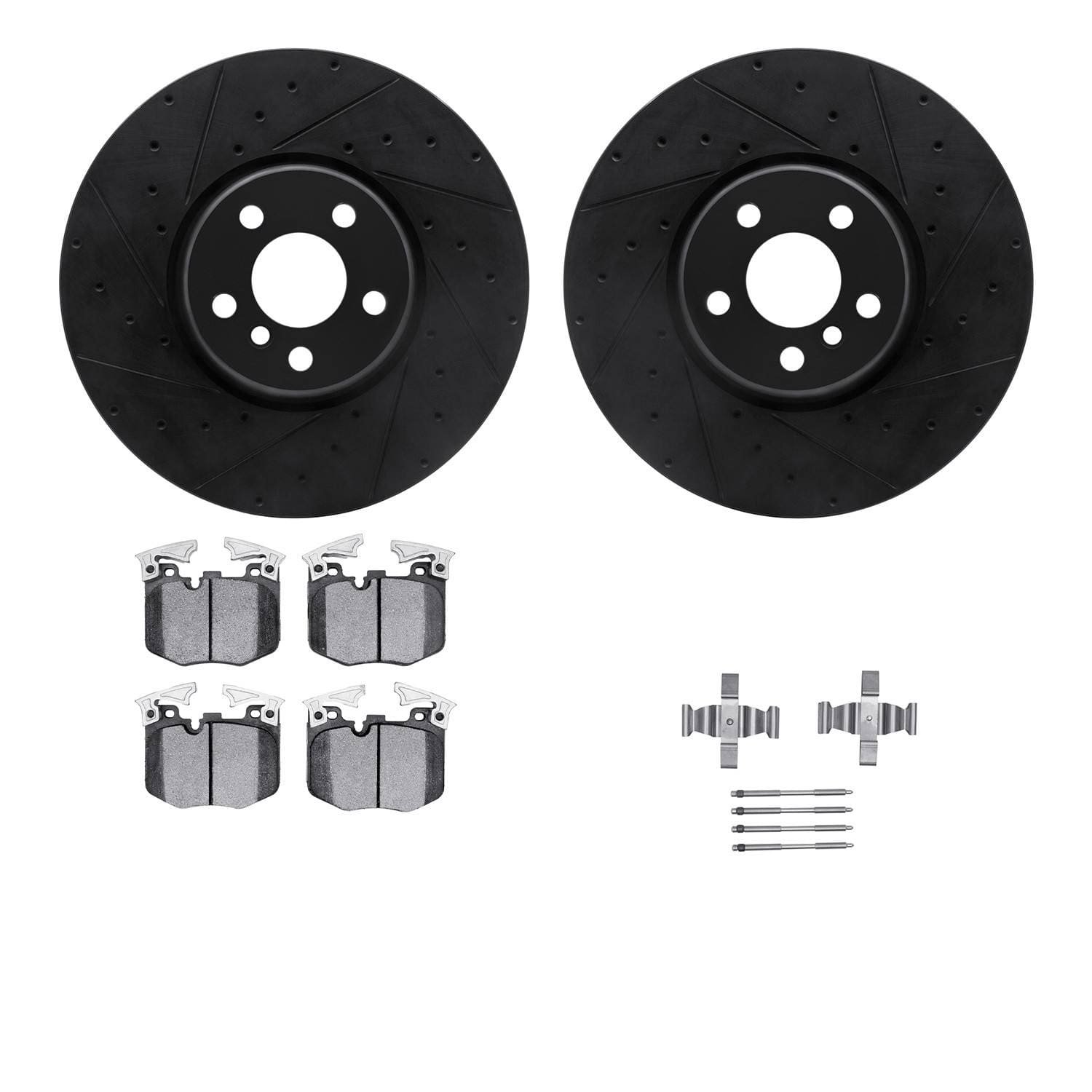 DF_WHWH131122_Fro.jpg R1 Concepts 16-25 BMW 540i xDrive Front Drilled & Slotted Black Brake Rotor Set w/Ceramic Pads and Hardware - Image 1