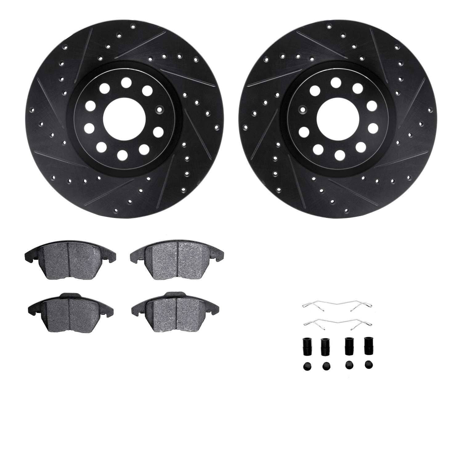 DF_WHWH174080_Fro.jpg R1 Concepts 05-17 Audi TT Front Drilled & Slotted Black Brake Rotor Set w/Ceramic Pads and Hardware - Image 1