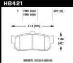 Hawk 92-98 Maxima / 93-01 Altima / 00 Infiniti I30 / 91-96 G20 / 99-01 G20 HPS Street Rear Brake Pad - Image 2