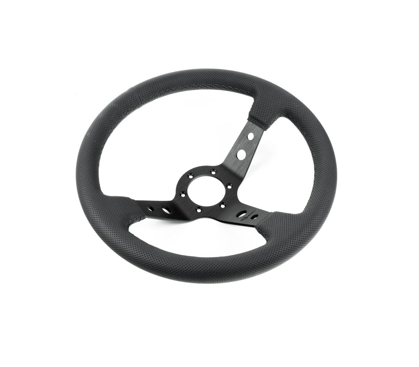 Renown-100DP-1.jpg Renown 100 Dark Black Perforated Leather Black Stitching Steering Wheel - Image 1