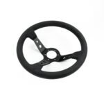 Renown 100 Dark Black Alcantara Suede Black Stitching  Steering Wheel