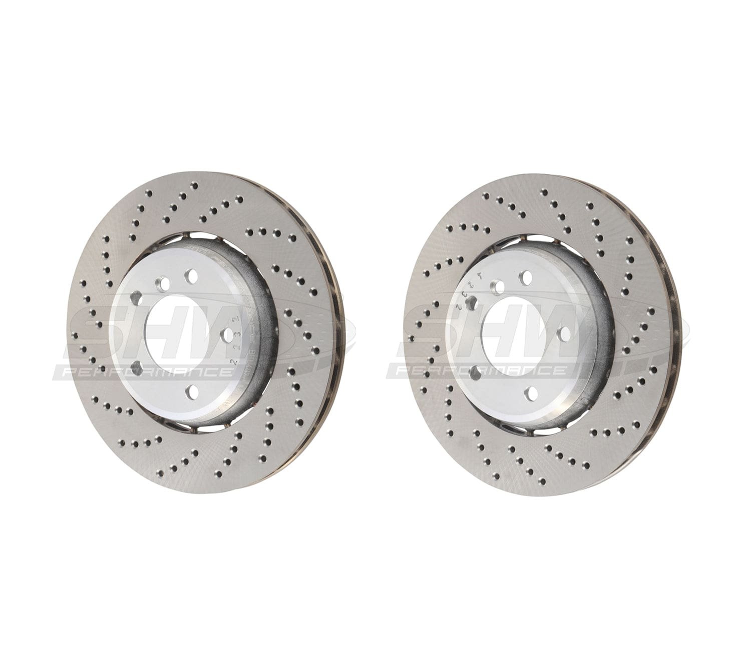 SHW_Cross-Drilled_Lightweight_Round_39073888-e0ee-4f9f-92ba-ca2a7f84dbb0.jpg SHW Performance Front Cross-Drilled Lightweight Brake Rotor Kit (357x34) - VW/Audi / 8Y S3 / Mk8 Golf R - Image 1