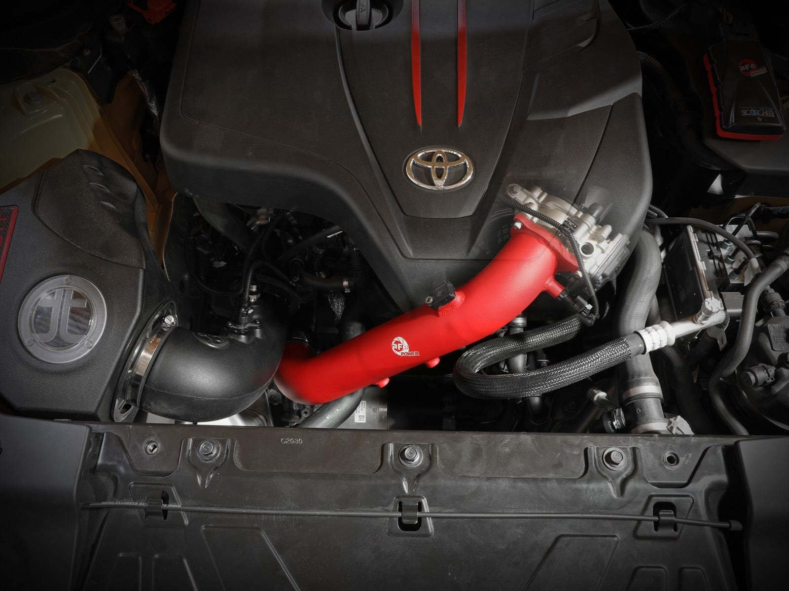 3e020e2320469e84992e92e6c0f87ed1.jpg aFe BladeRunner Red 2-3/4in Aluminum Charge Pipe 2021 Toyota Supra GR (A90) I4-2.0L (t) B48 - Image 1