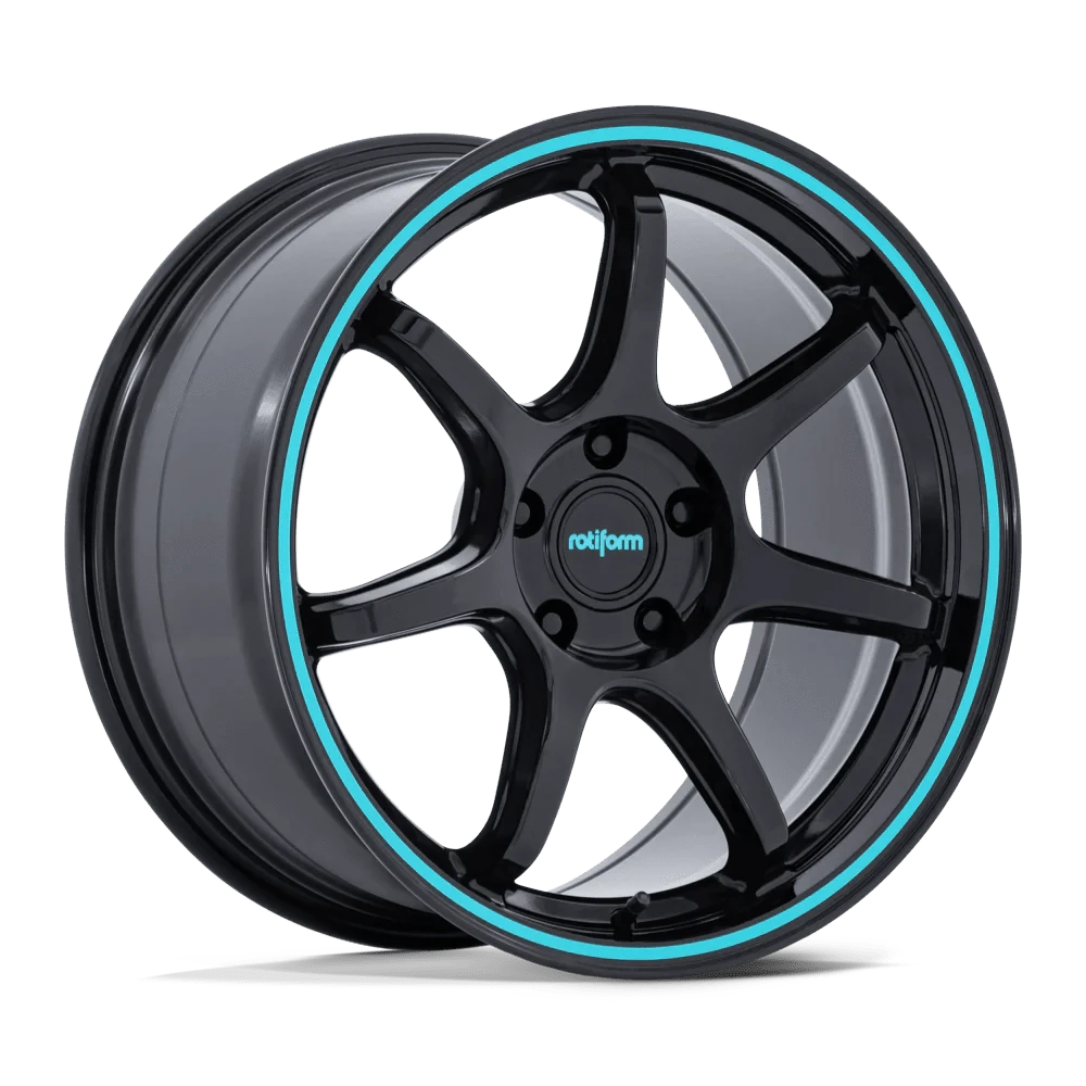 BPUTeal1_7a2a5768-5258-49b0-8fa3-405fd5d143a3.png Rotiform BPU 18" 5x120 Gloss Black w/ Teal Stripe - Image 1